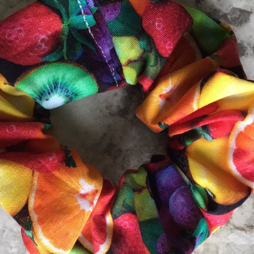 Rainbow fruit pride LBGTQ hair scrunchie parade